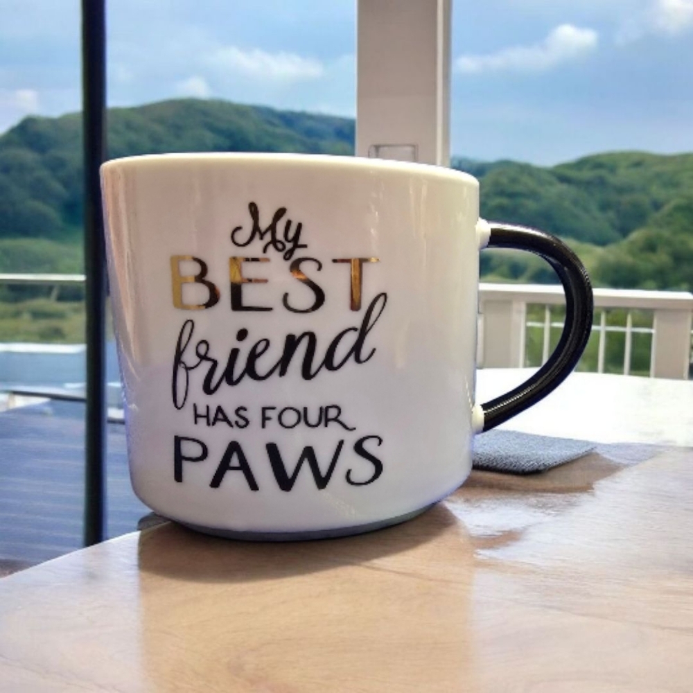 "My Best Friend Has Four Paws" Coffee Mug Cup Porcelain 14oz Pet Lover Dog Cat
